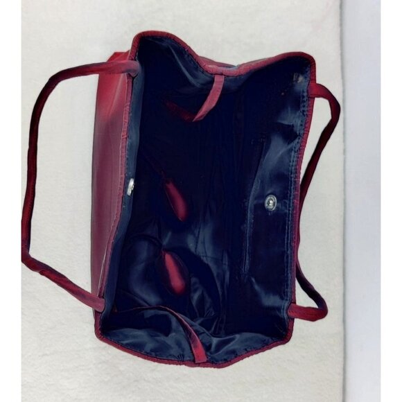 Asian Inspired Handbag Satin Look Burgundy Gold Tone Thread Embordered Flowers - Picture 8 of 9